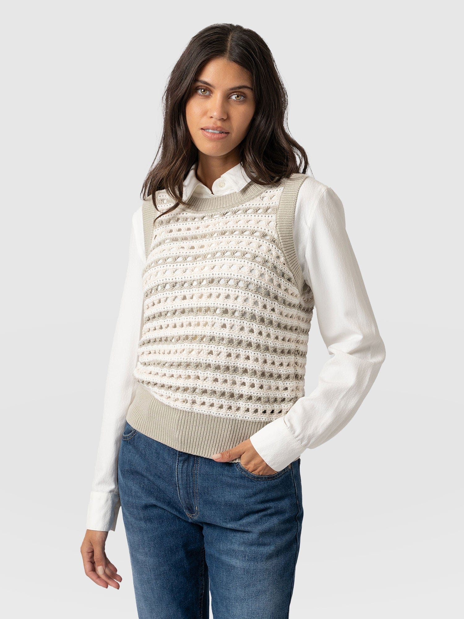 Adler Sleeveless Knit Beige - Women's Vests | Saint + Sofia® UK