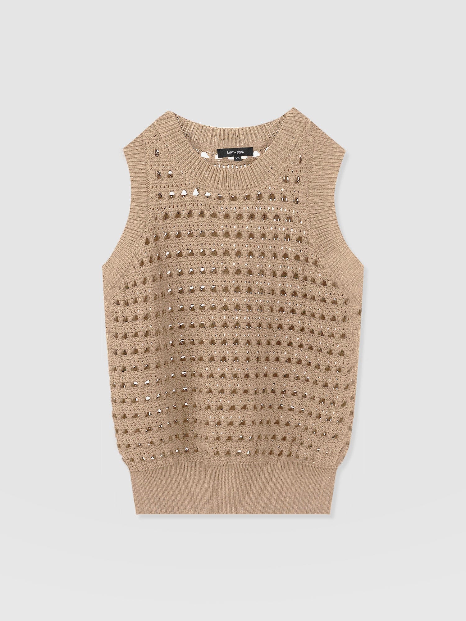 Adler Sleeveless Knit Camel - Women's Vests | Saint + Sofia® UK