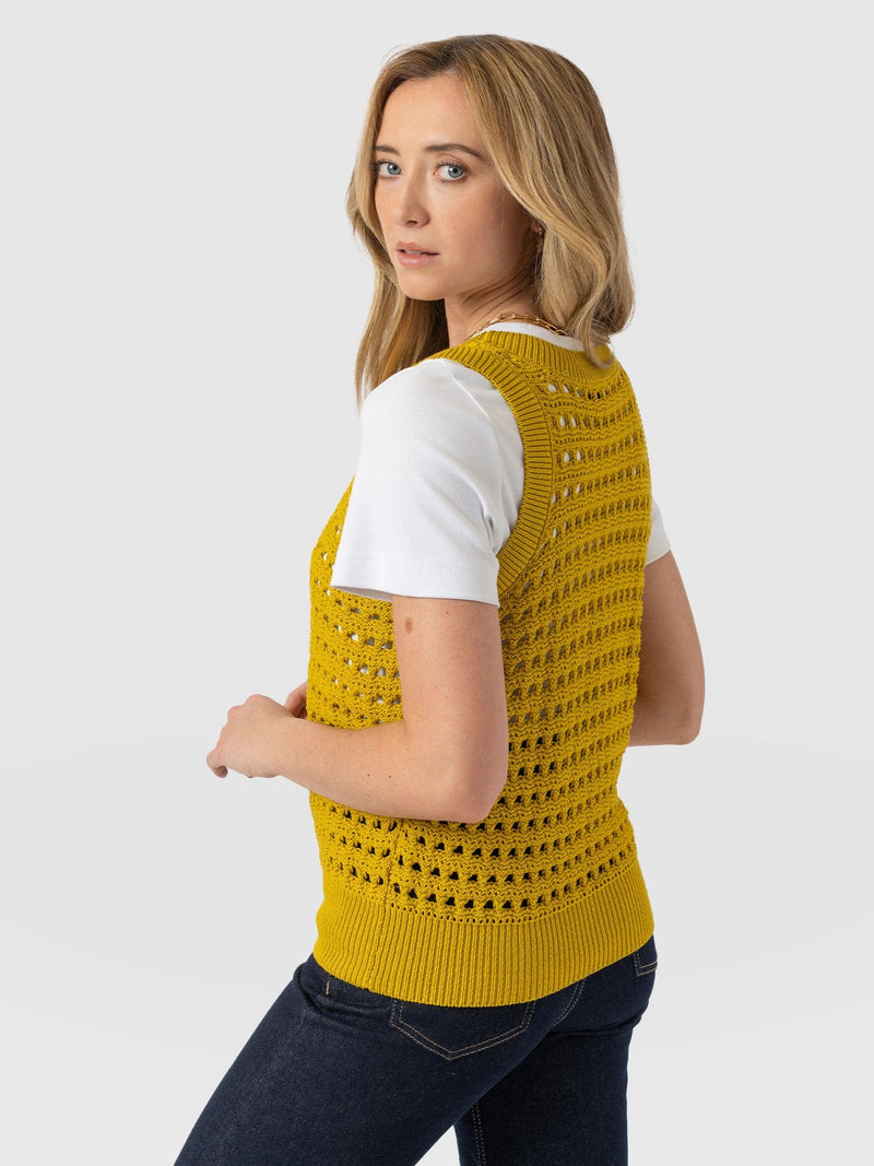 Adler Sleeveless Knit Mustard - Women's Vests | Saint + Sofia® UK