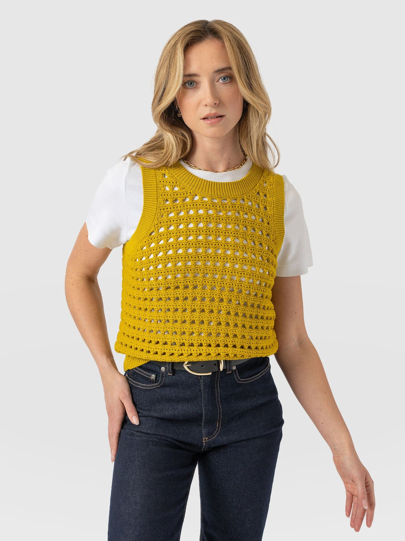 Adler Sleeveless Knit Mustard - Women's Vests | Saint + Sofia® UK