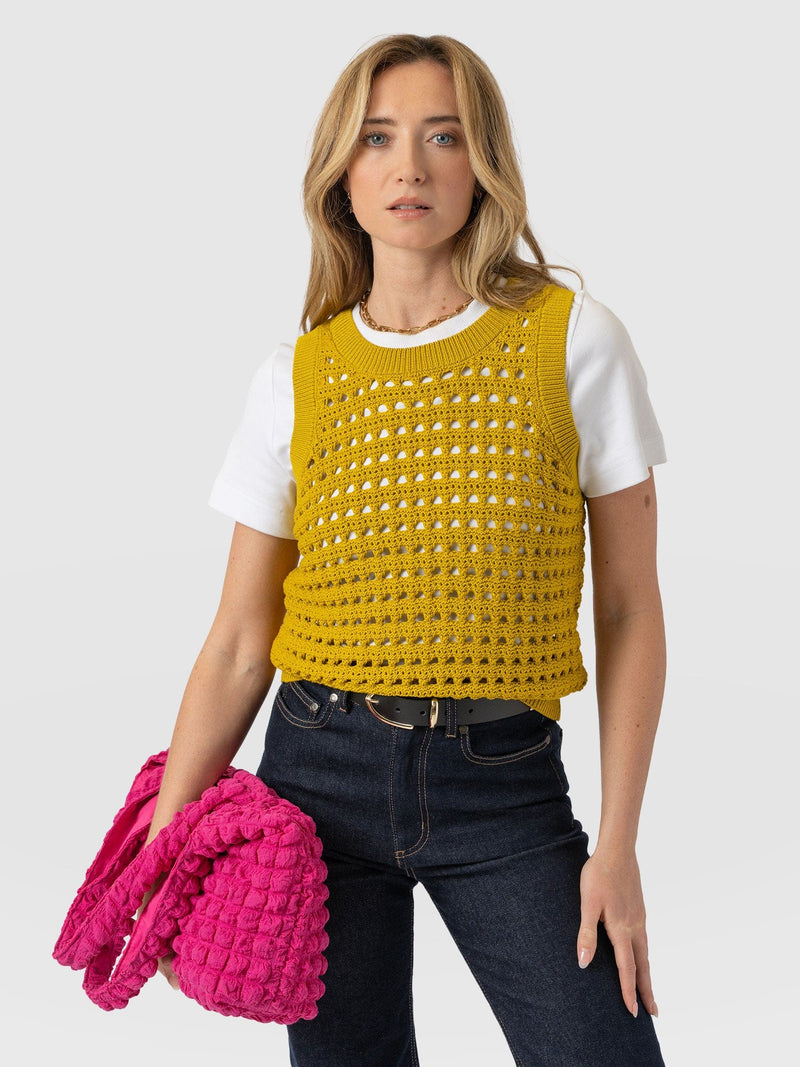 Adler Sleeveless Knit Mustard - Women's Vests | Saint + Sofia® UK