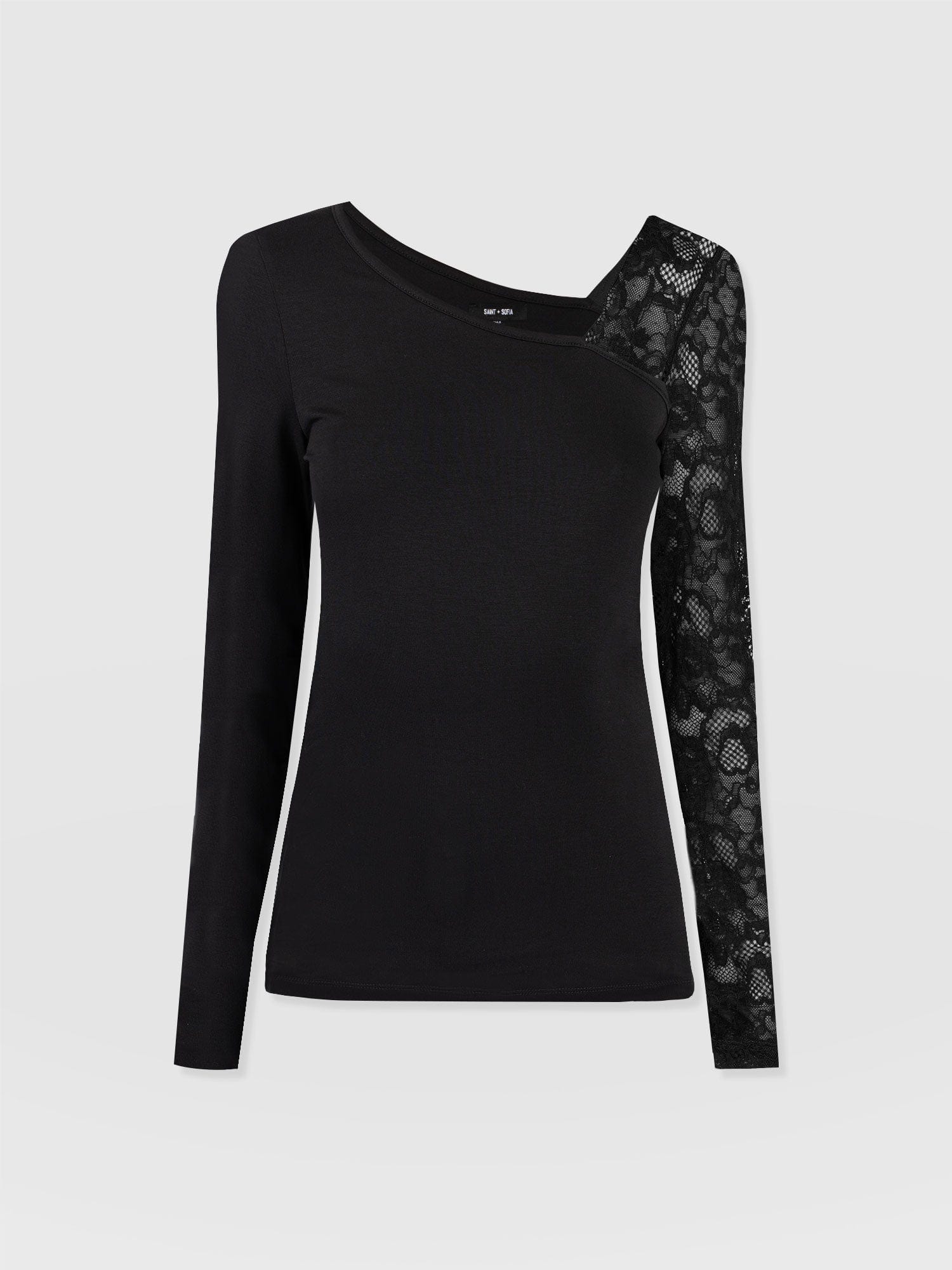 Aimee Cut Out Long Sleeve Tee Black Lace - Women's T-Shirts | Saint + Sofia® UK