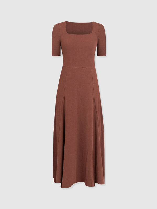 Akia Short Sleeve Dress - Maroon Textured