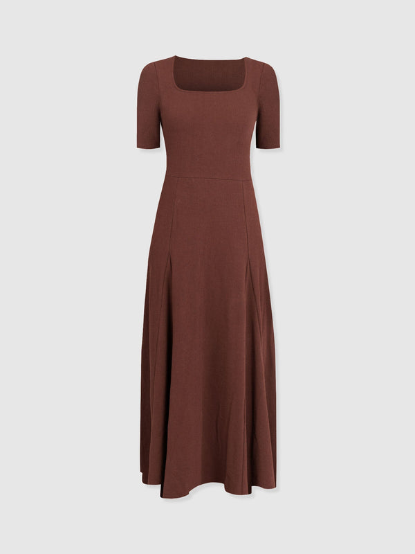 Akia Short Sleeve Dress - Maroon Textured