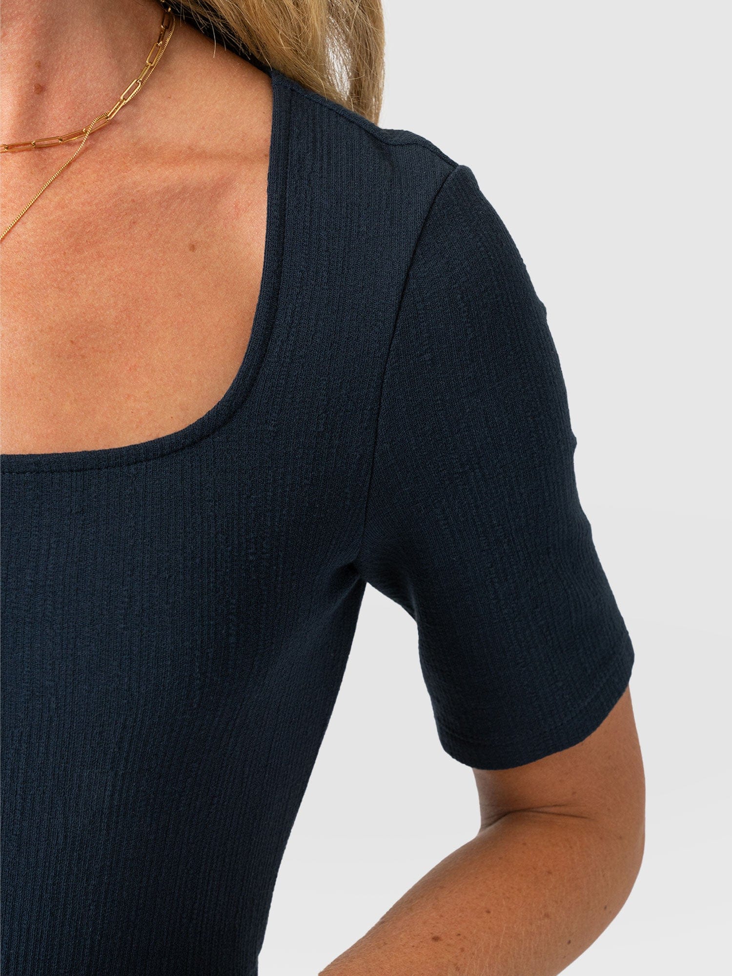 Akia Short Sleeve Dress - Navy Textured