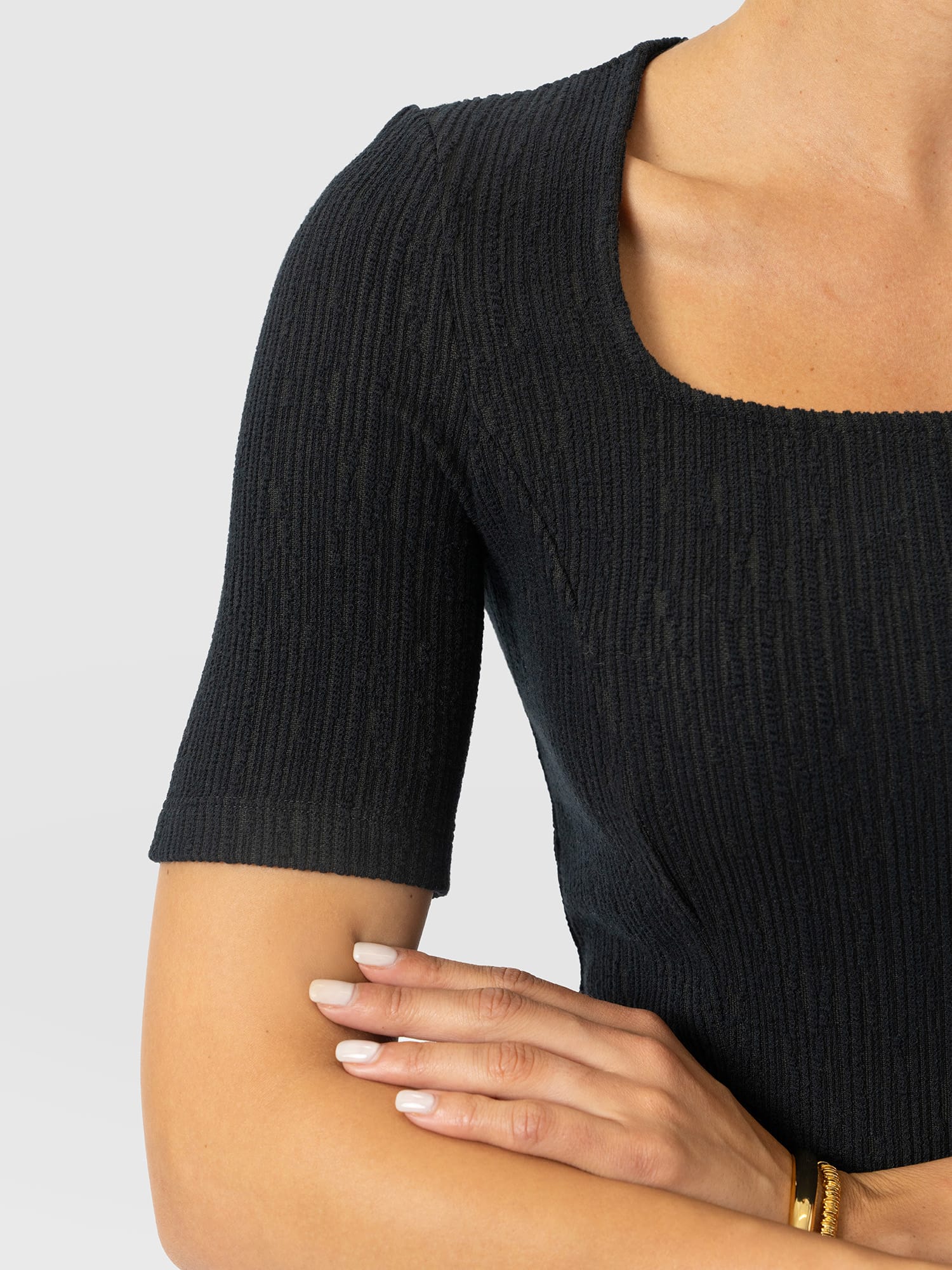 Akia Short Sleeve Tee - Black Textured - Women's T-Shirts | Saint and Sofia® UK