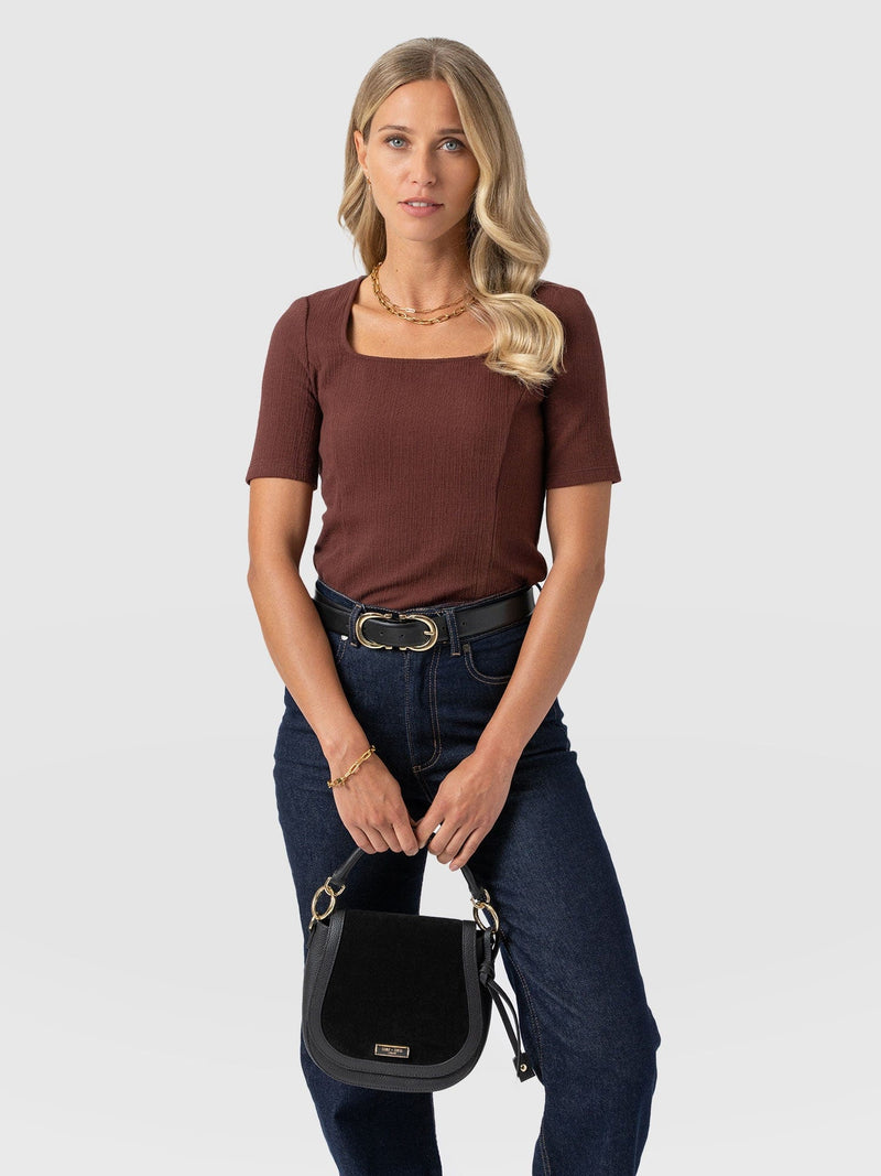 Akia Short Sleeve Tee - Maroon Textured