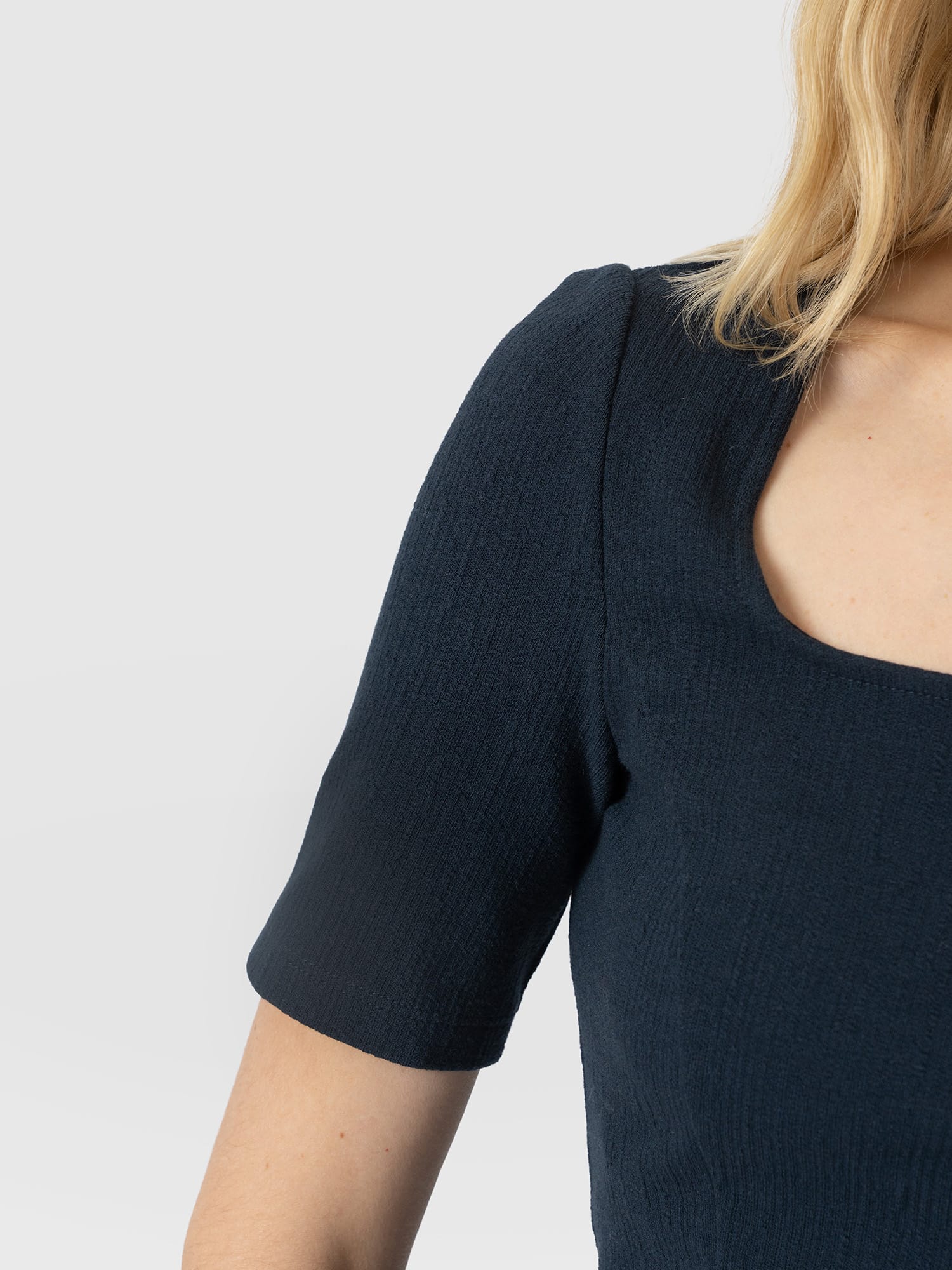 Akia Short Sleeve Tee - Navy Textured - Women's T-shirts | Saint and Sofia® UK