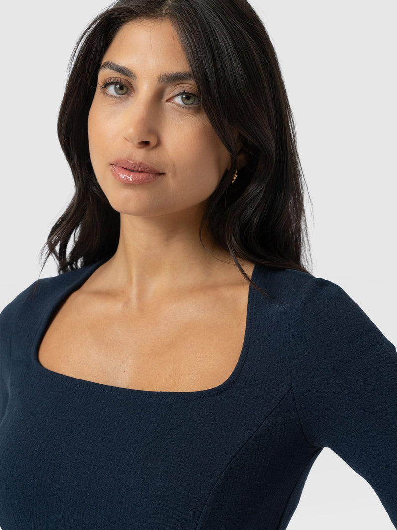 Akia Short Sleeve Tee - Navy Textured - Women's T-shirts | Saint + Sofia® UK