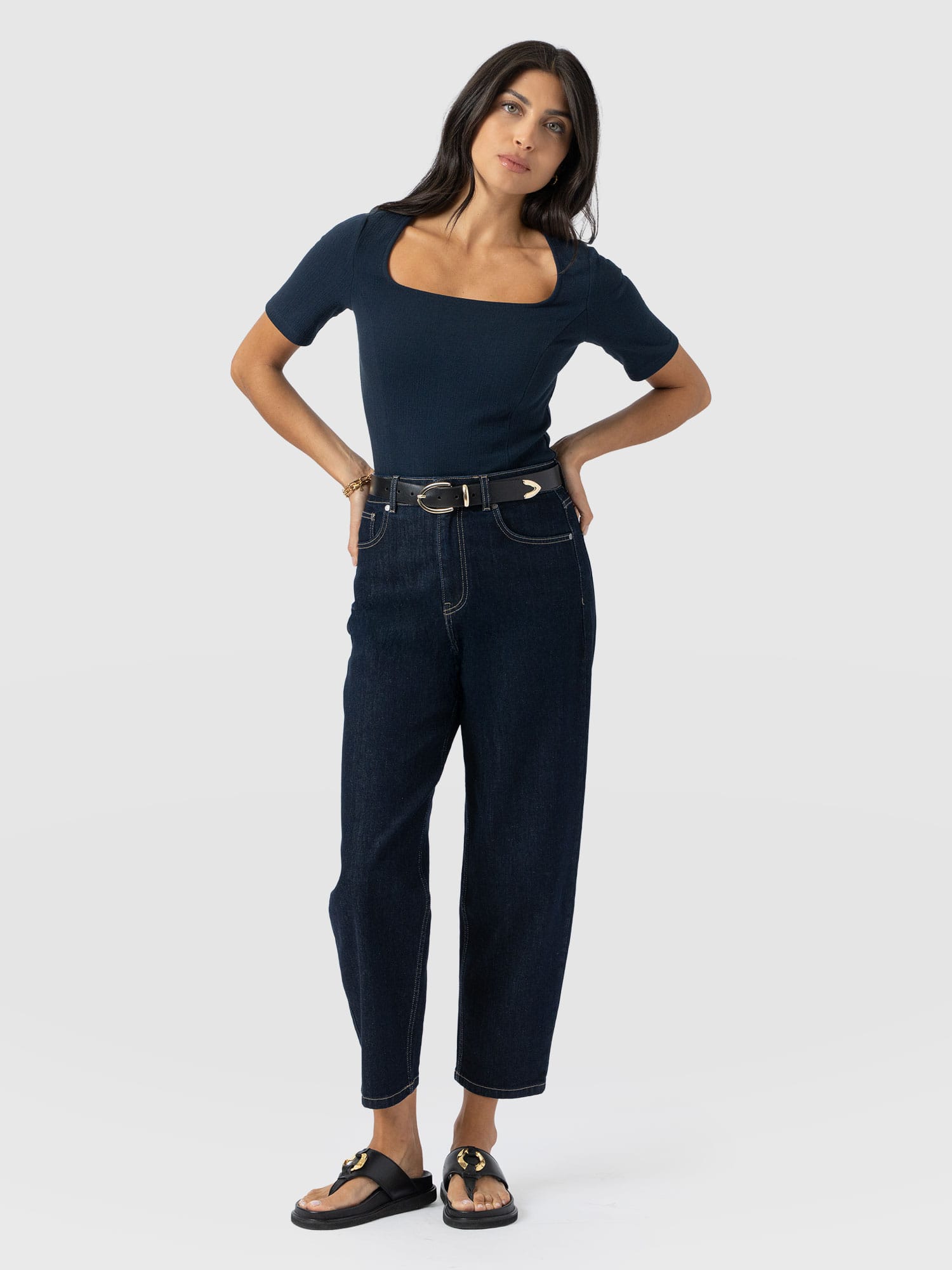Akia Short Sleeve Tee - Navy Textured - Women's T-shirts | Saint + Sofia® UK