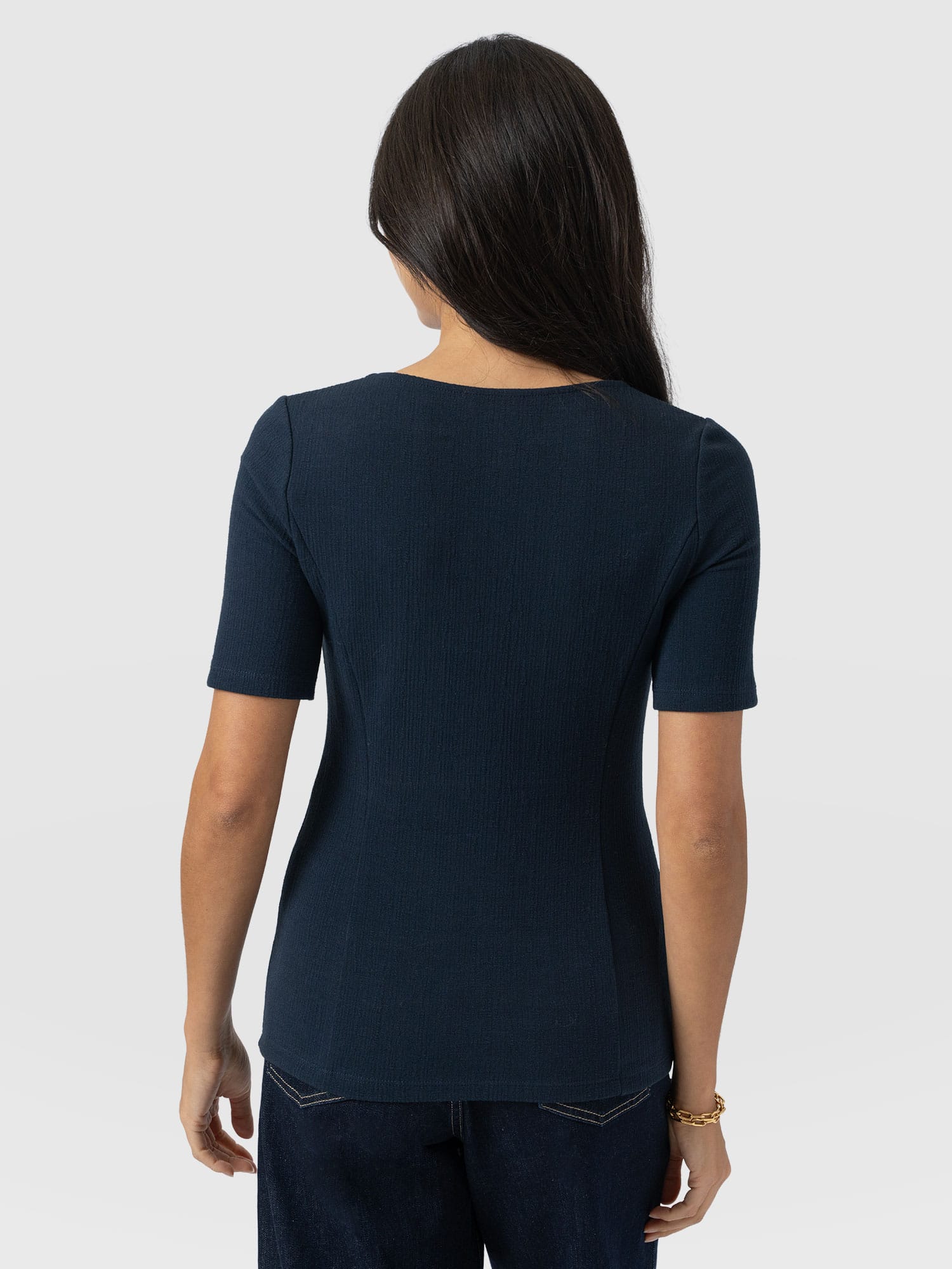 Akia Short Sleeve Tee - Navy Textured - Women's T-shirts | Saint + Sofia® UK