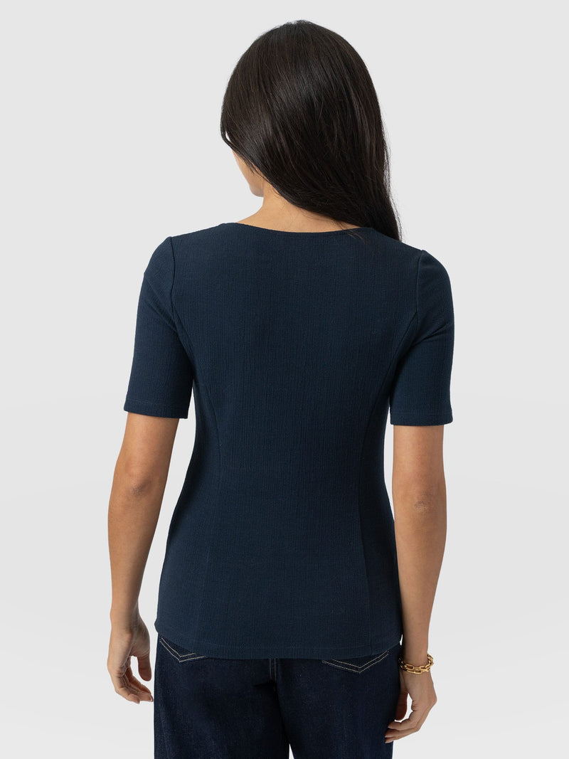 Akia Short Sleeve Tee - Navy Textured - Women's T-shirts | Saint + Sofia® UK