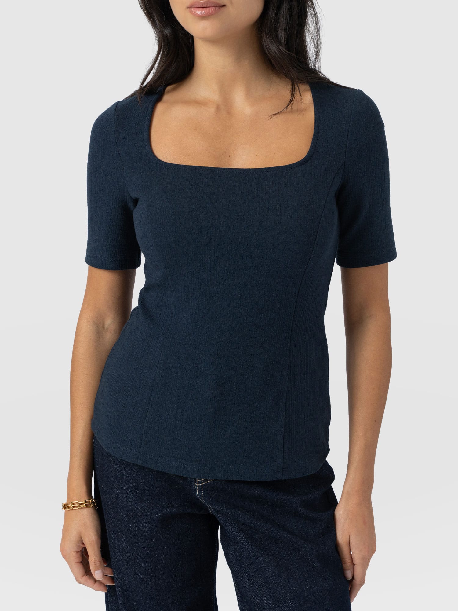 Akia Short Sleeve Tee - Navy Textured - Women's T-shirts | Saint + Sofia® UK