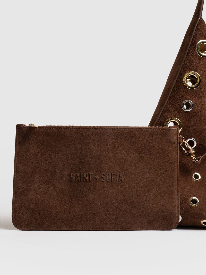 Allana Eyelet Bag - Coffee Suede - Women's Handbags | Saint + Sofia® UK