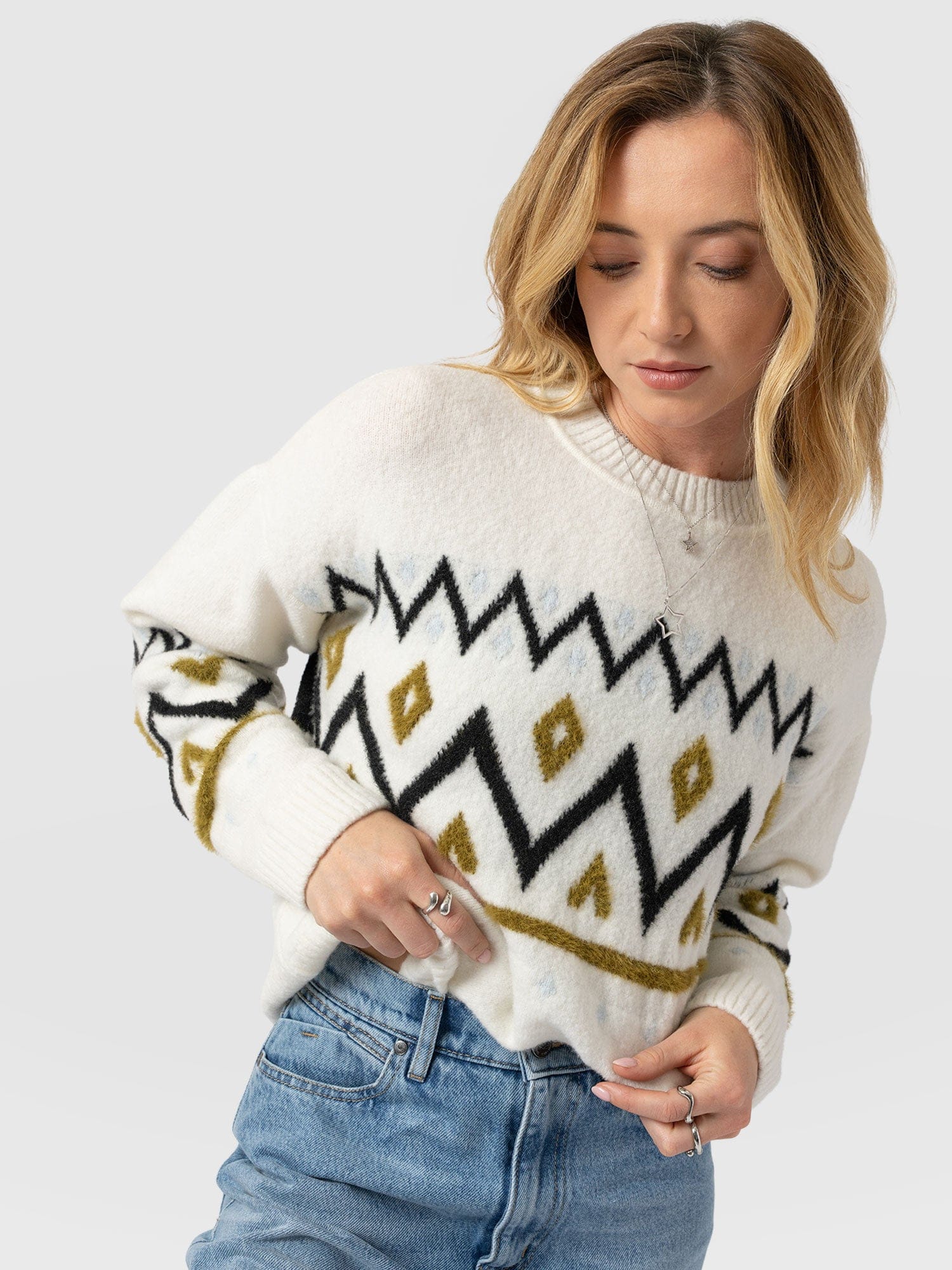 Allana Fairisle Jumper - White