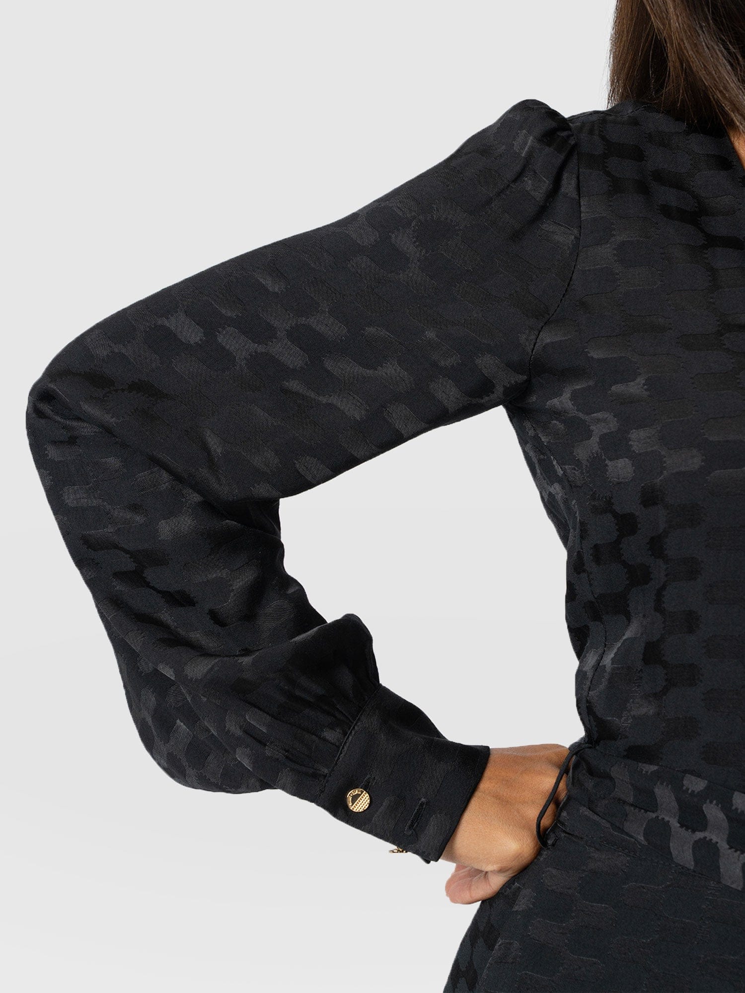 Allegra V Neck Dress - Black Jacquard