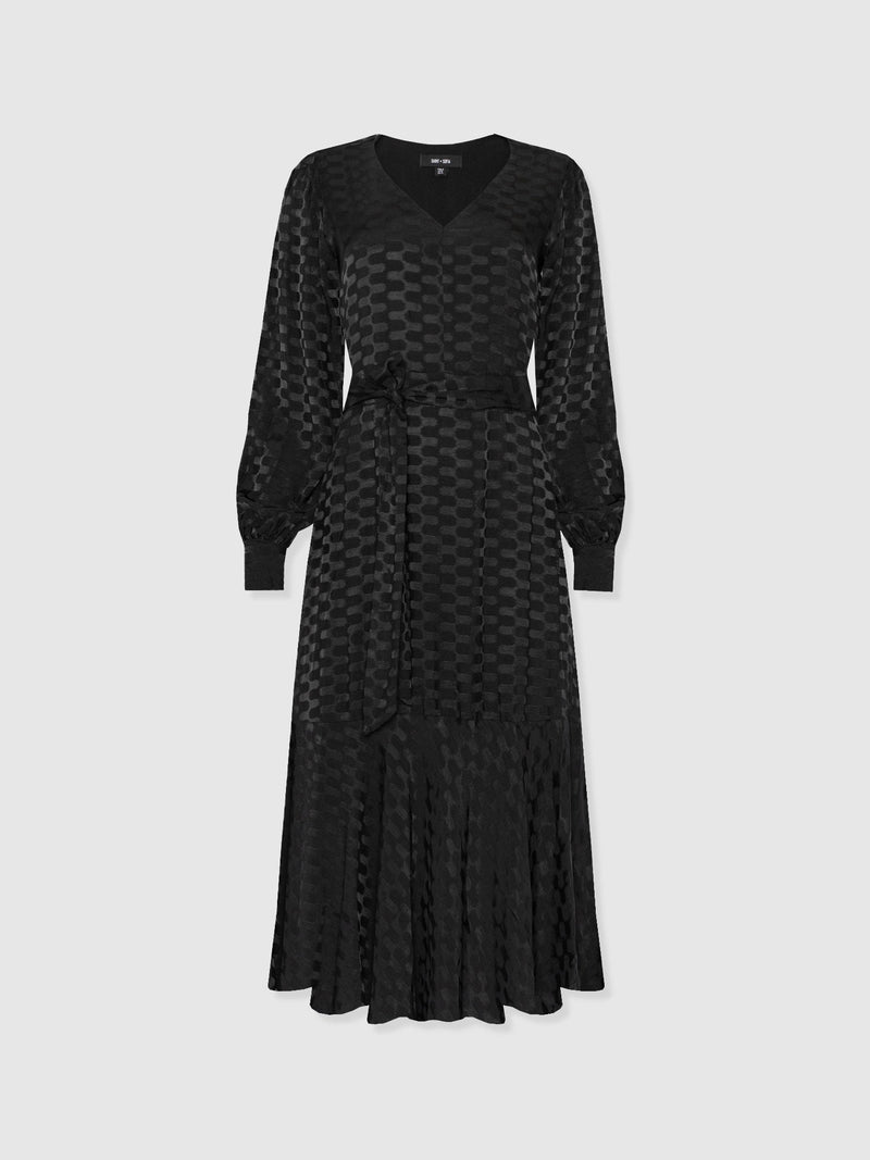 Allegra V Neck Dress - Black Jacquard
