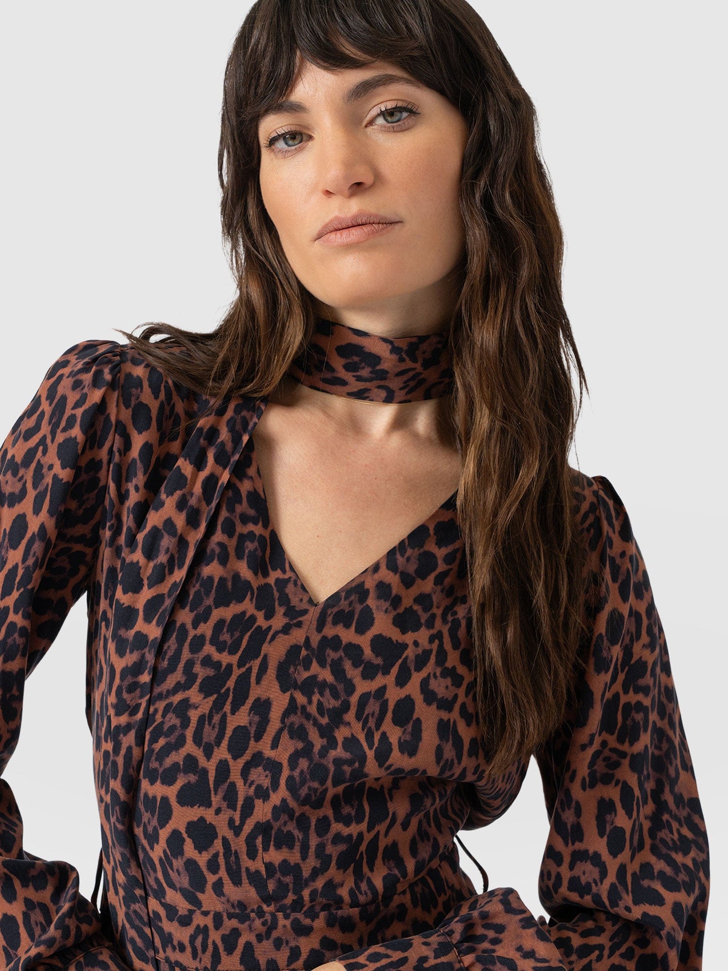 Allegra V Neck Dress - Brown Leopard