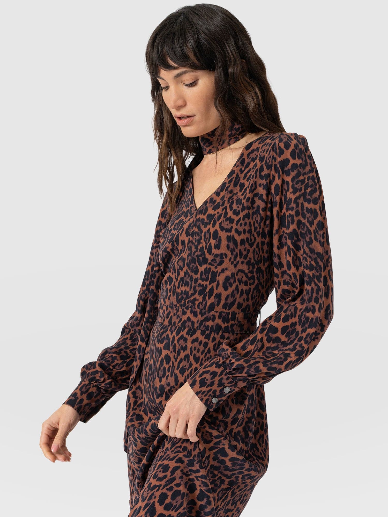 Allegra V Neck Dress - Brown Leopard