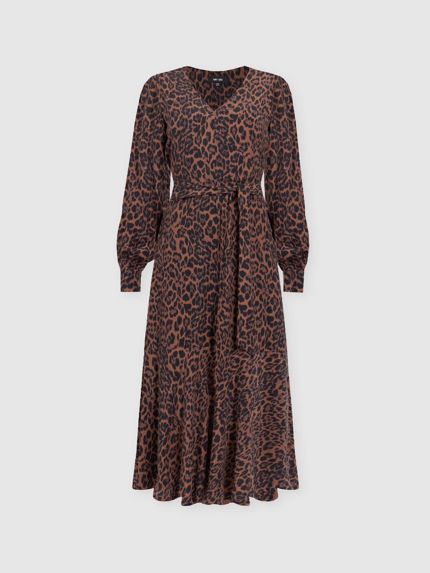 Allegra V Neck Dress - Brown Leopard - Women's Dresses | Saint + Sofia® UK