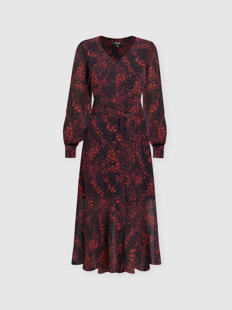 Allegra V Neck Dress - Red Fade Spot