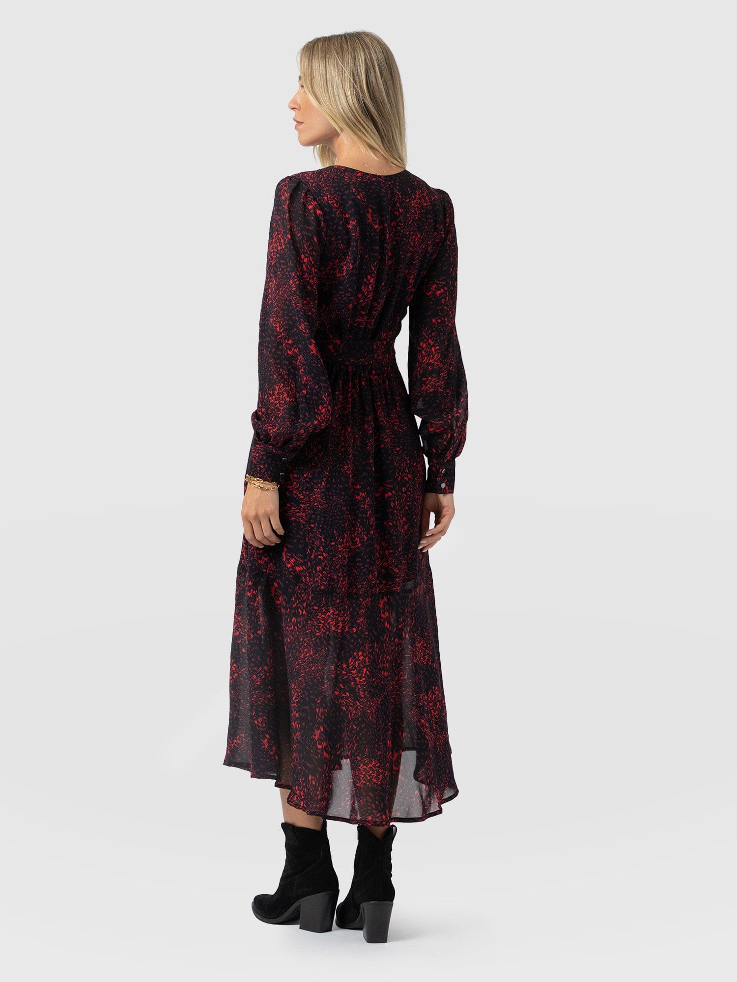 Allegra V Neck Dress - Red Fade Spot