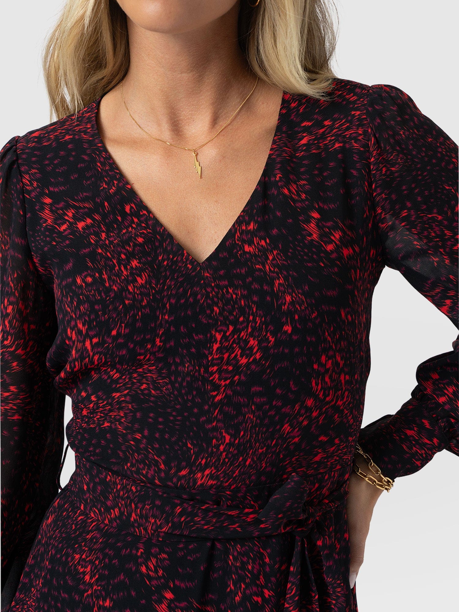 Allegra V Neck Dress - Red Fade Spot