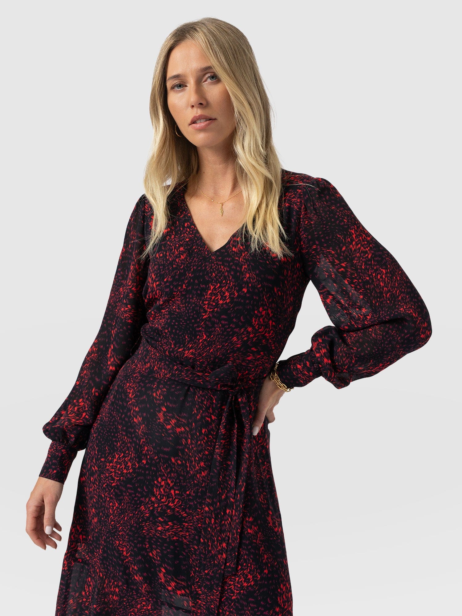 Allegra V Neck Dress - Red Fade Spot