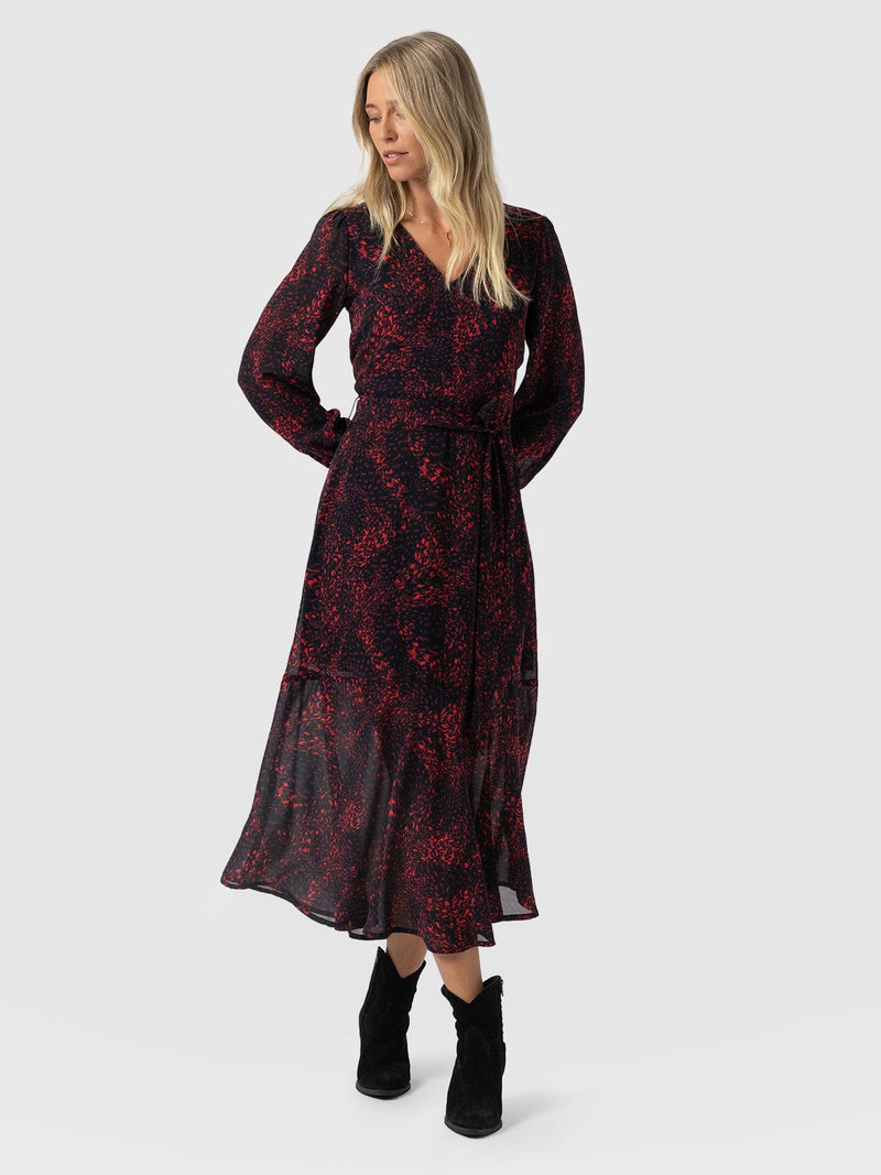 Allegra V Neck Dress - Red Fade Spot - Women's Dresses | Saint + Sofia® UK