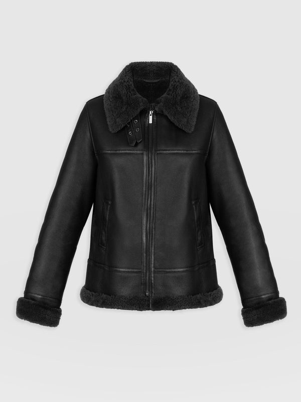 Amelia Aviator Jacket - Black