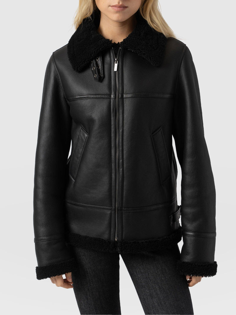 Amelia Aviator Jacket - Black