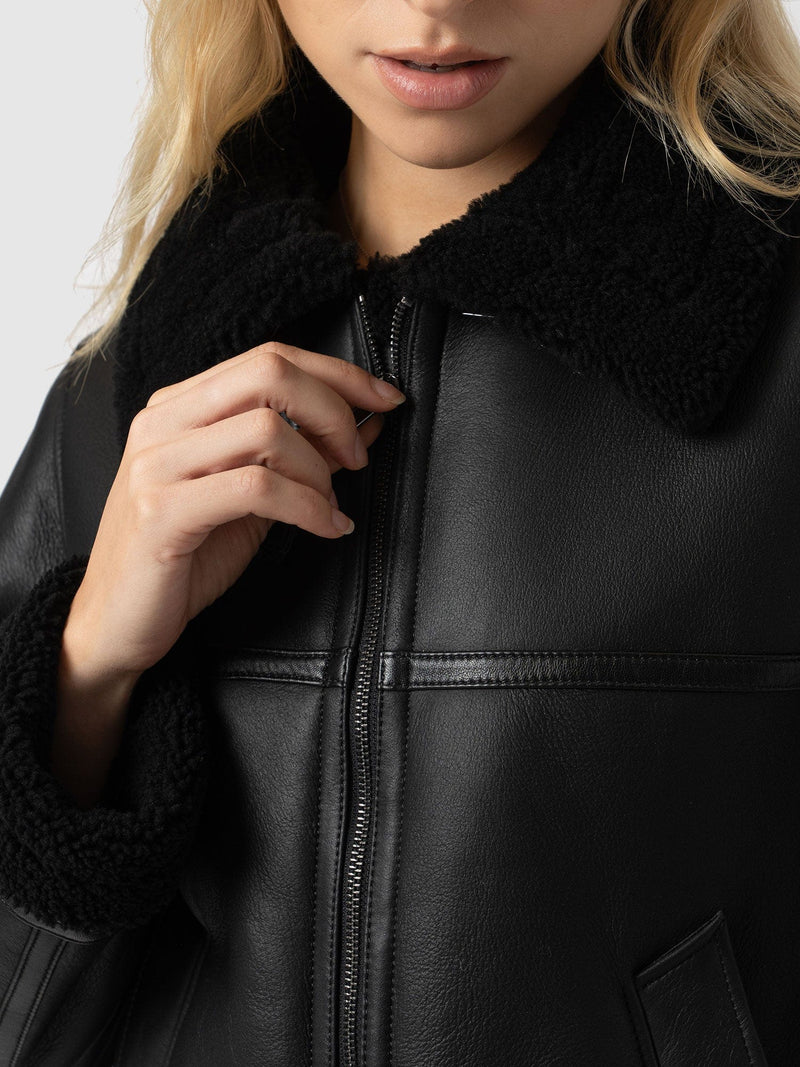 Amelia Aviator Jacket - Black