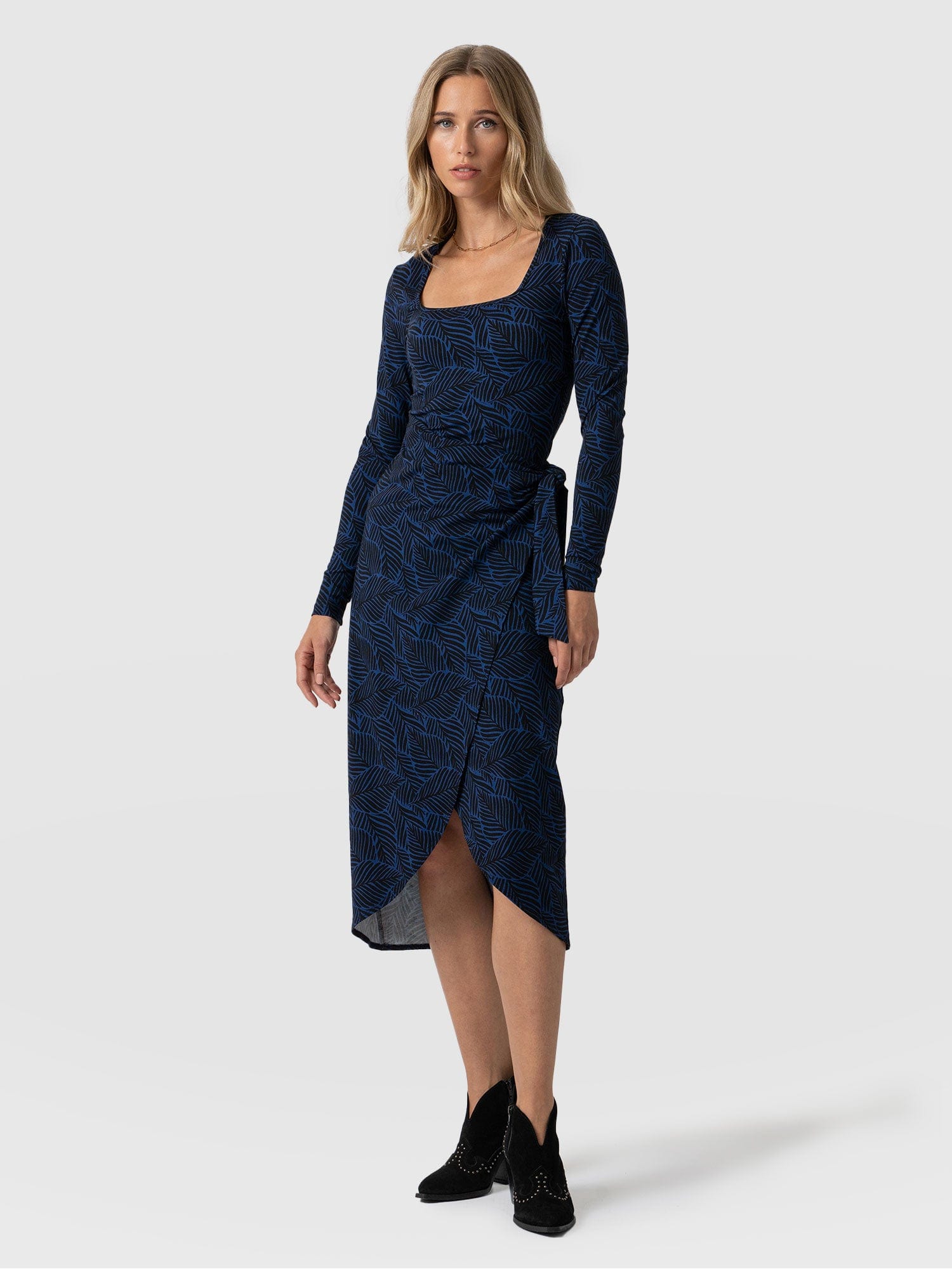 Amelia Wrap Dress - Blue Leaf