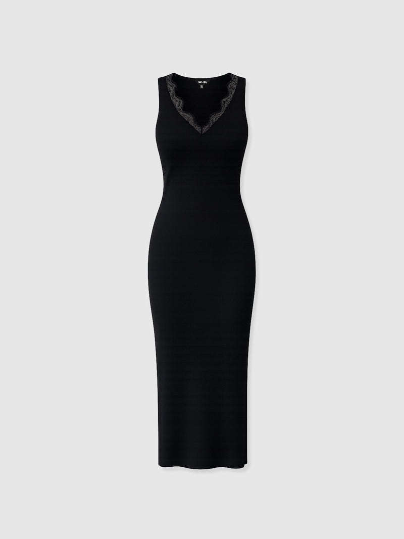Andie Sleeveless V Neck Dress - Black Lace