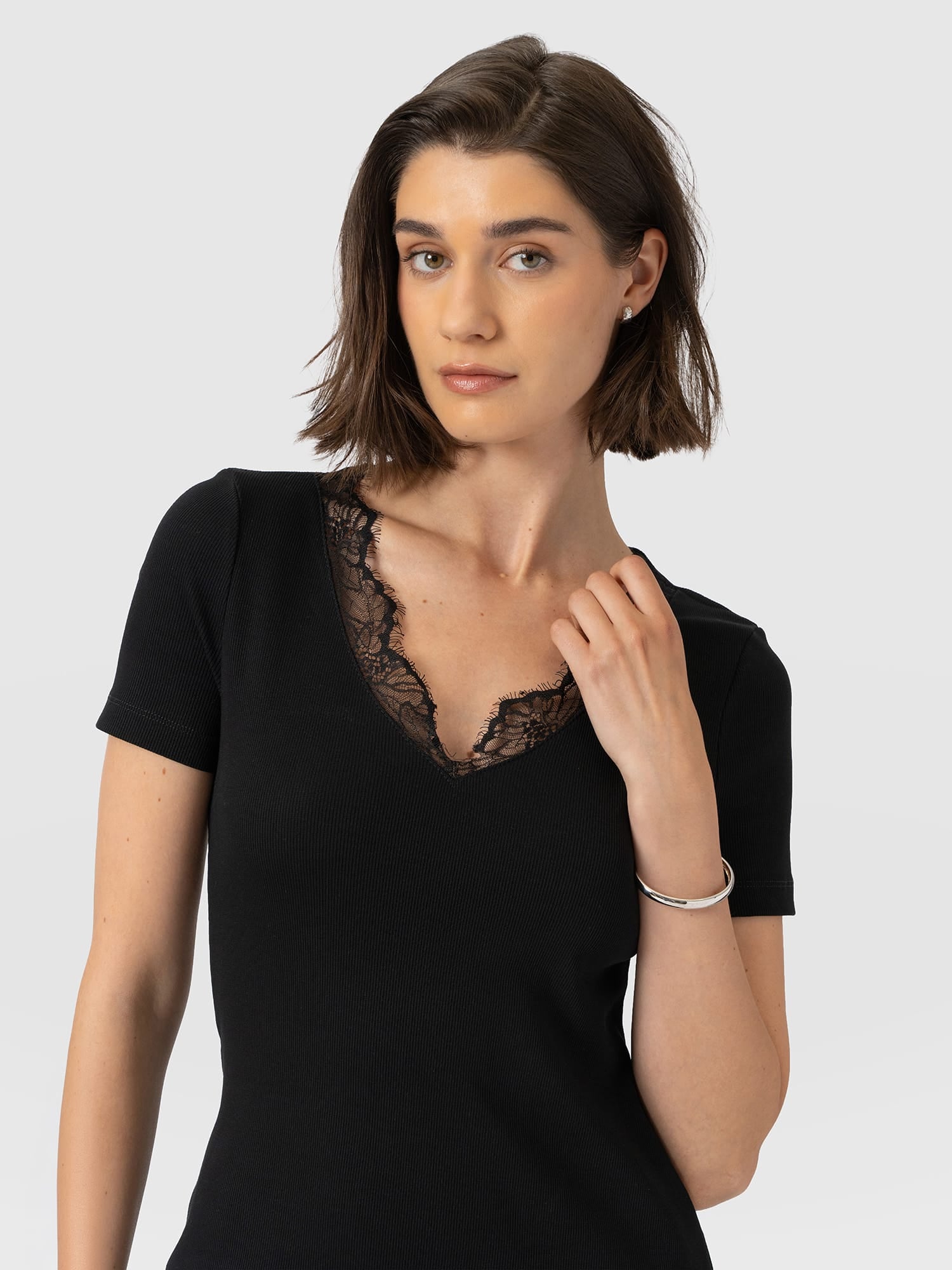 Andie V Neck Dress - Black Lace