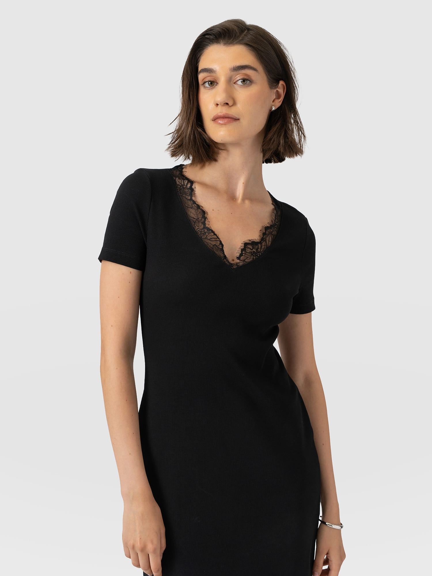 Andie V Neck Dress - Black Lace