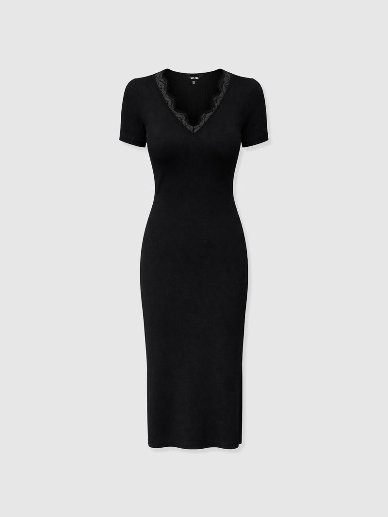 Andie V Neck Dress - Black Lace