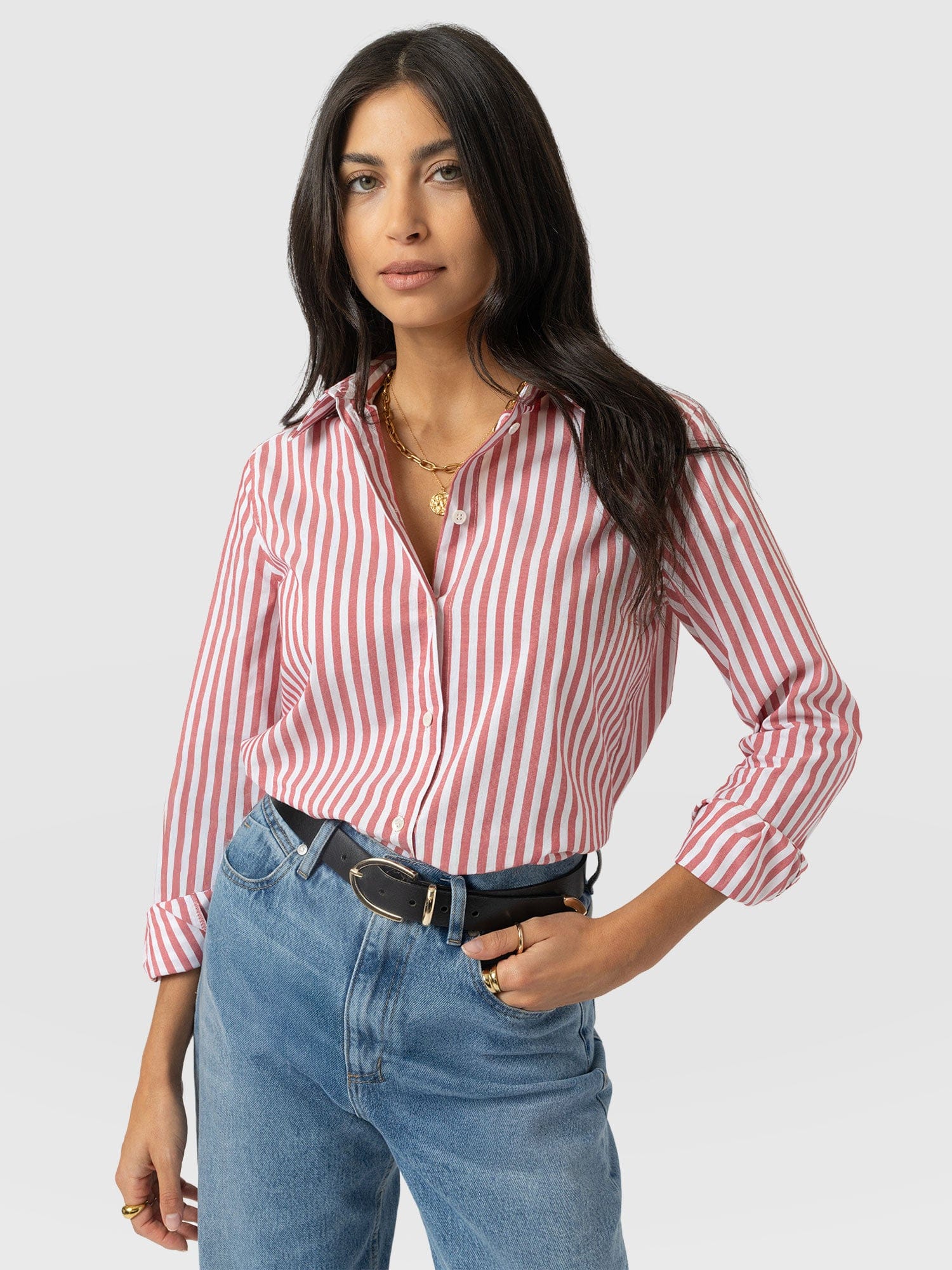Anneliese Shirt - Red Stripe - Women's Blouses | Saint + Sofia® UK