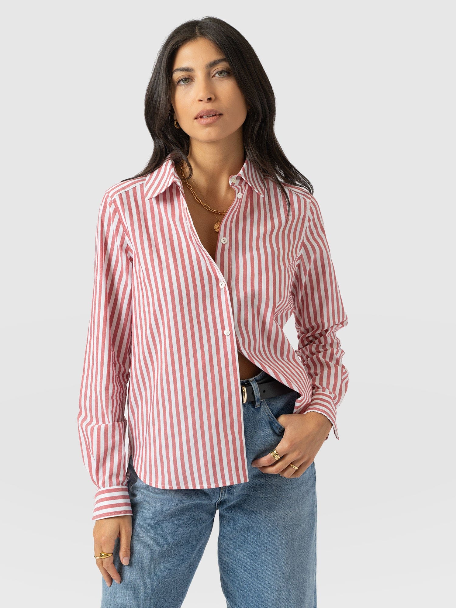 Anneliese Shirt - Red Stripe - Women's Blouses | Saint + Sofia® UK