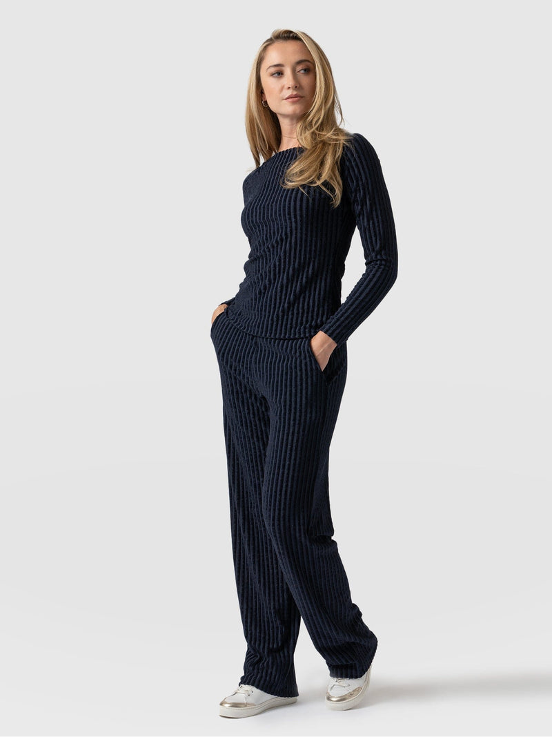 Apartment Pant - Navy Stripe Velvet