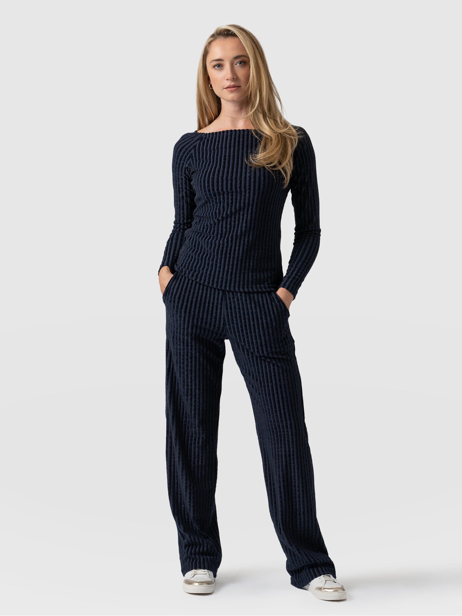 Apartment Pant - Navy Stripe Velvet