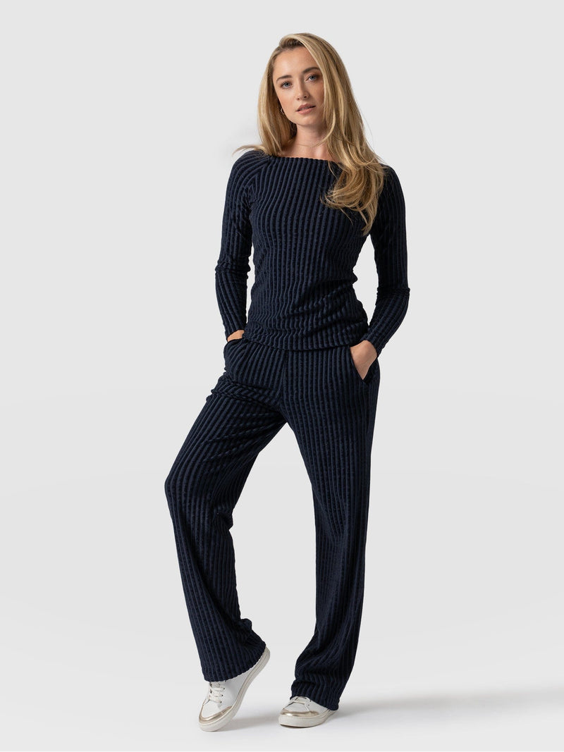 Apartment Pant - Navy Stripe Velvet