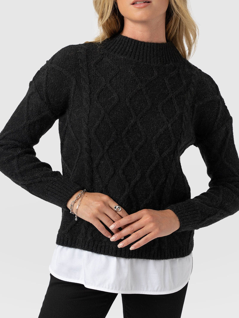 Arden Mock Shirt Jumper - Black