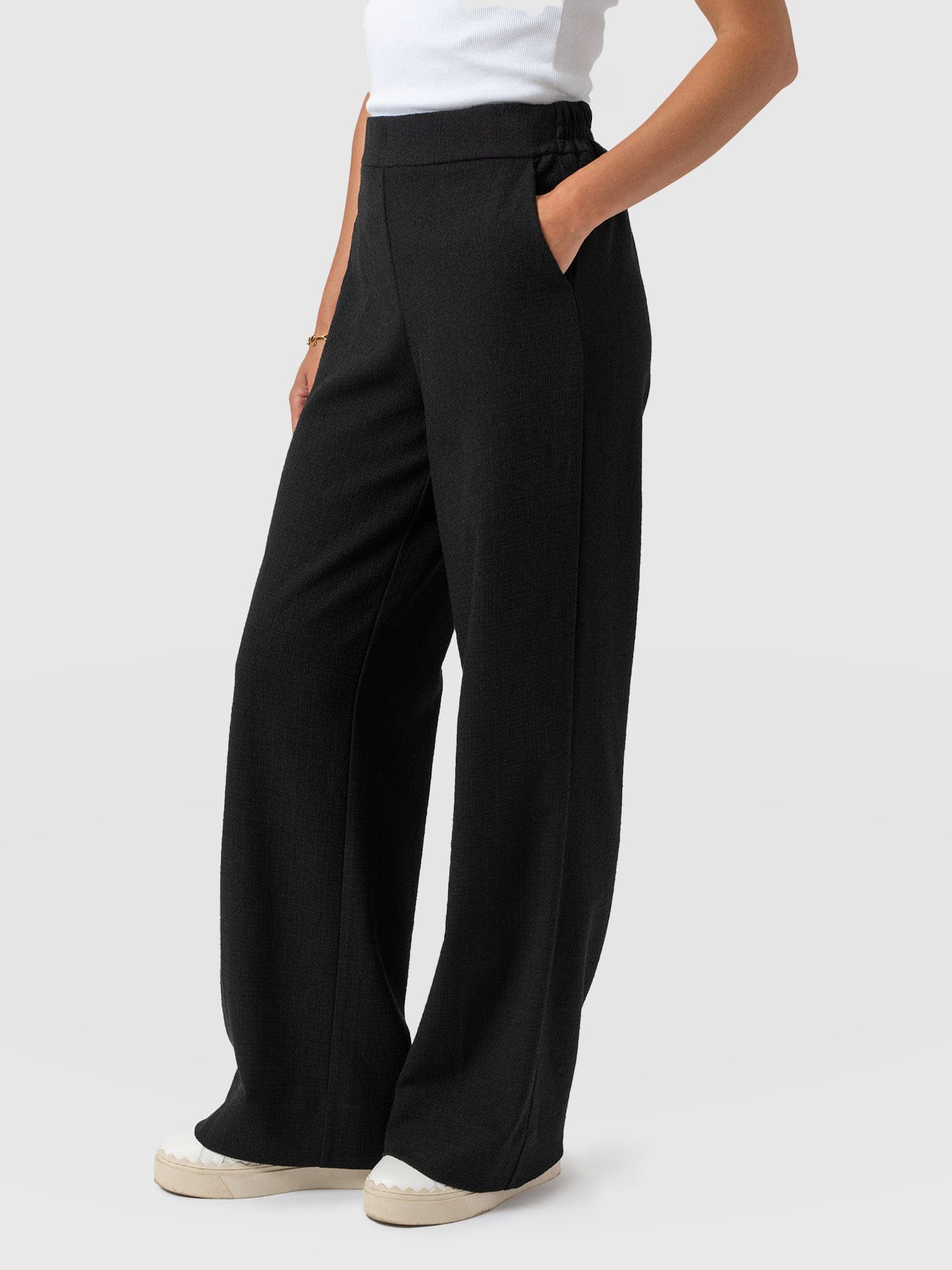 Arden Wide Leg Pant - Black Boucle - Women's Trousers | Saint + Sofia® UK