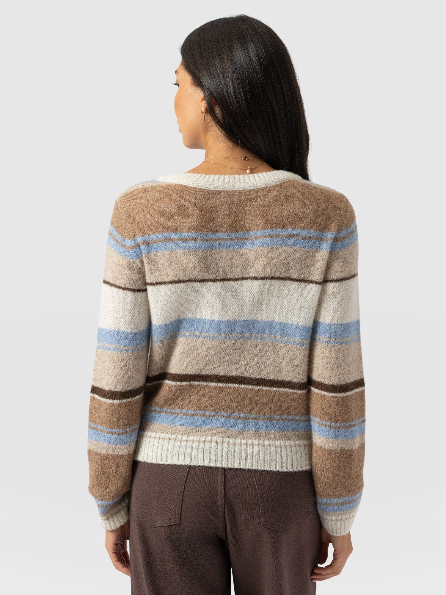 Ariella Boat Neck Jumper - Blue/Brown Stripe - Women's Jumpers | Saint + Sofia® UK