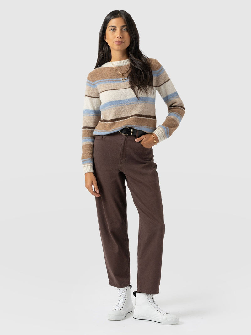 Ariella Boat Neck Jumper - Blue/Brown Stripe - Women's Jumpers | Saint + Sofia® UK