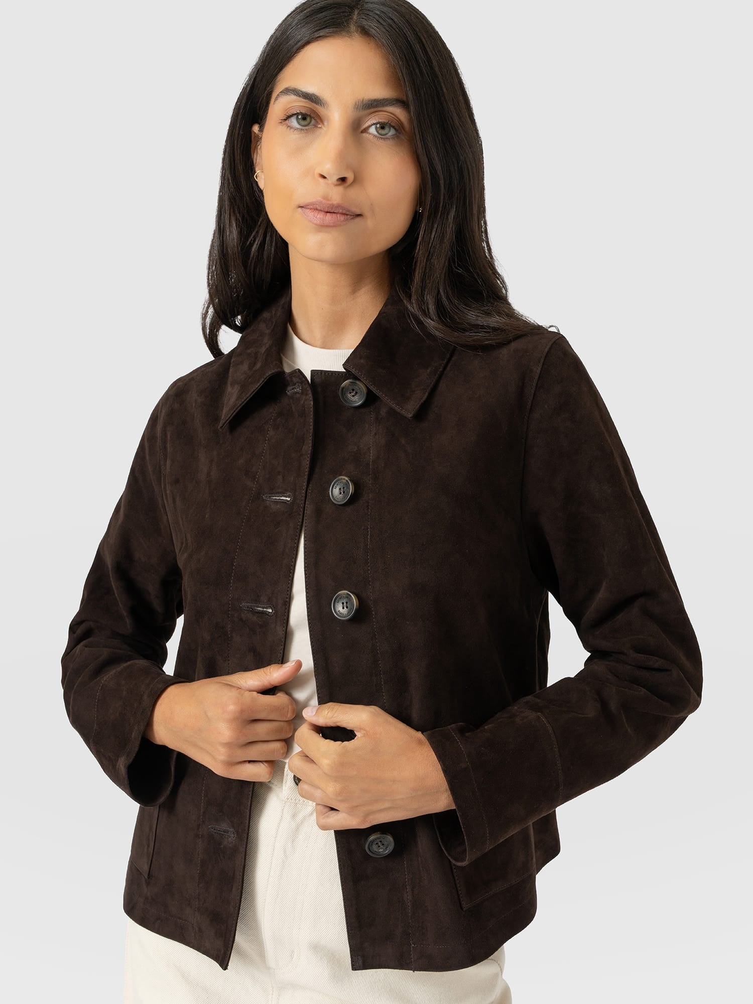 Arnette Shacket - Chocolate Suede - Women's Leathers | Saint and Sofia® UK