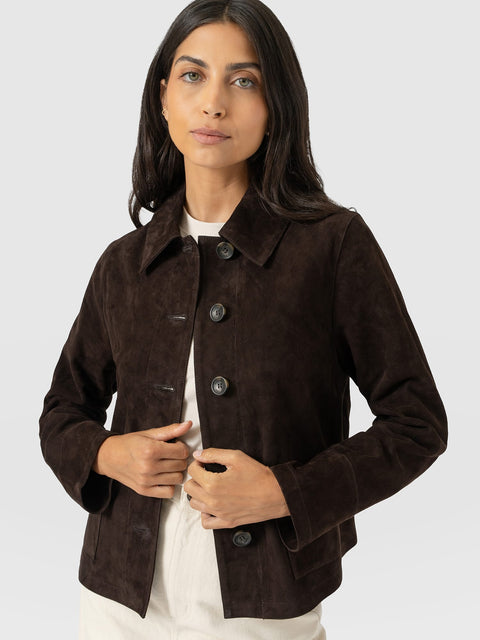 Arnette Shacket - Chocolate Suede - Women's Leathers | Saint and Sofia® UK