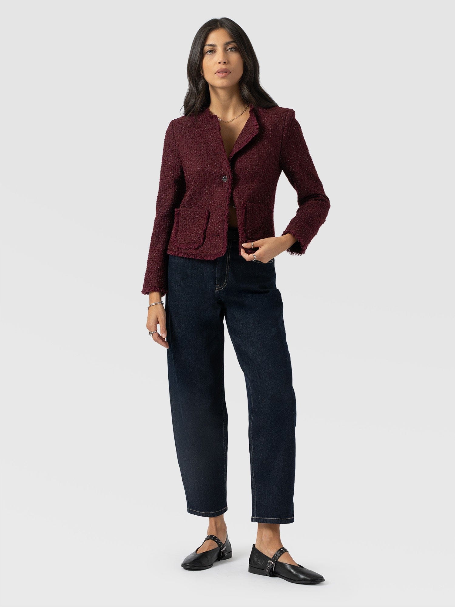Ashby Jacket Maroon - Women's Jackets | Saint + Sofia® UK