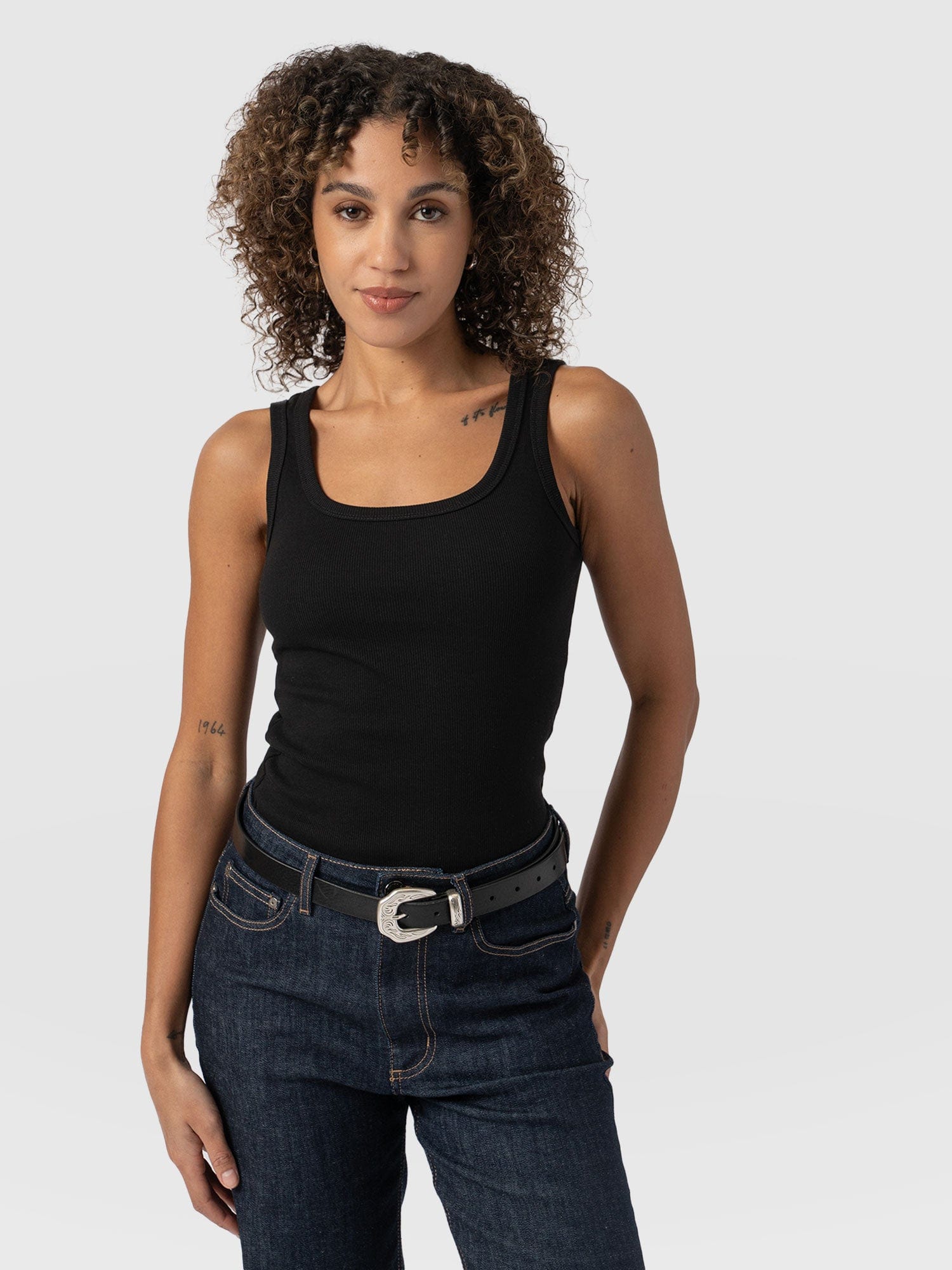Asher Scoop Neck Vest Black - Women's Vests | Saint and Sofia® UK